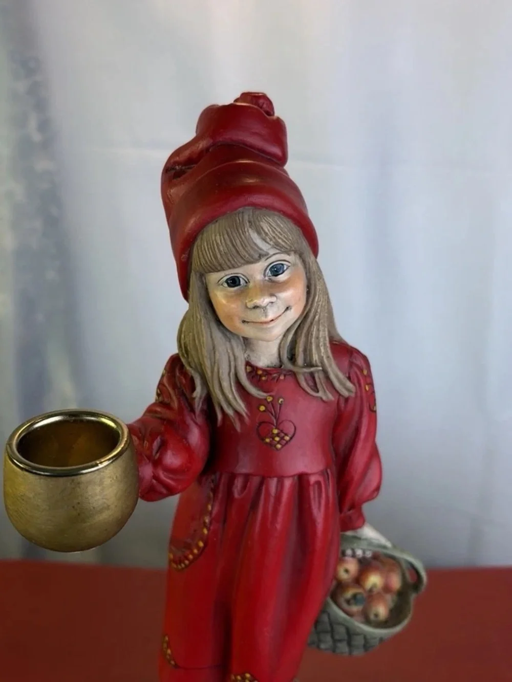 Vintage Candy Designs Norway Girl Apple Basket 10.25” Carl Larsson Candle Holder